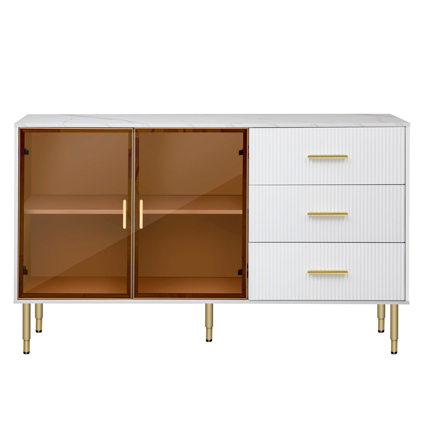 Modern Sideboard Buffet Cabinet with Amber-yellow Tempered Glass Doors