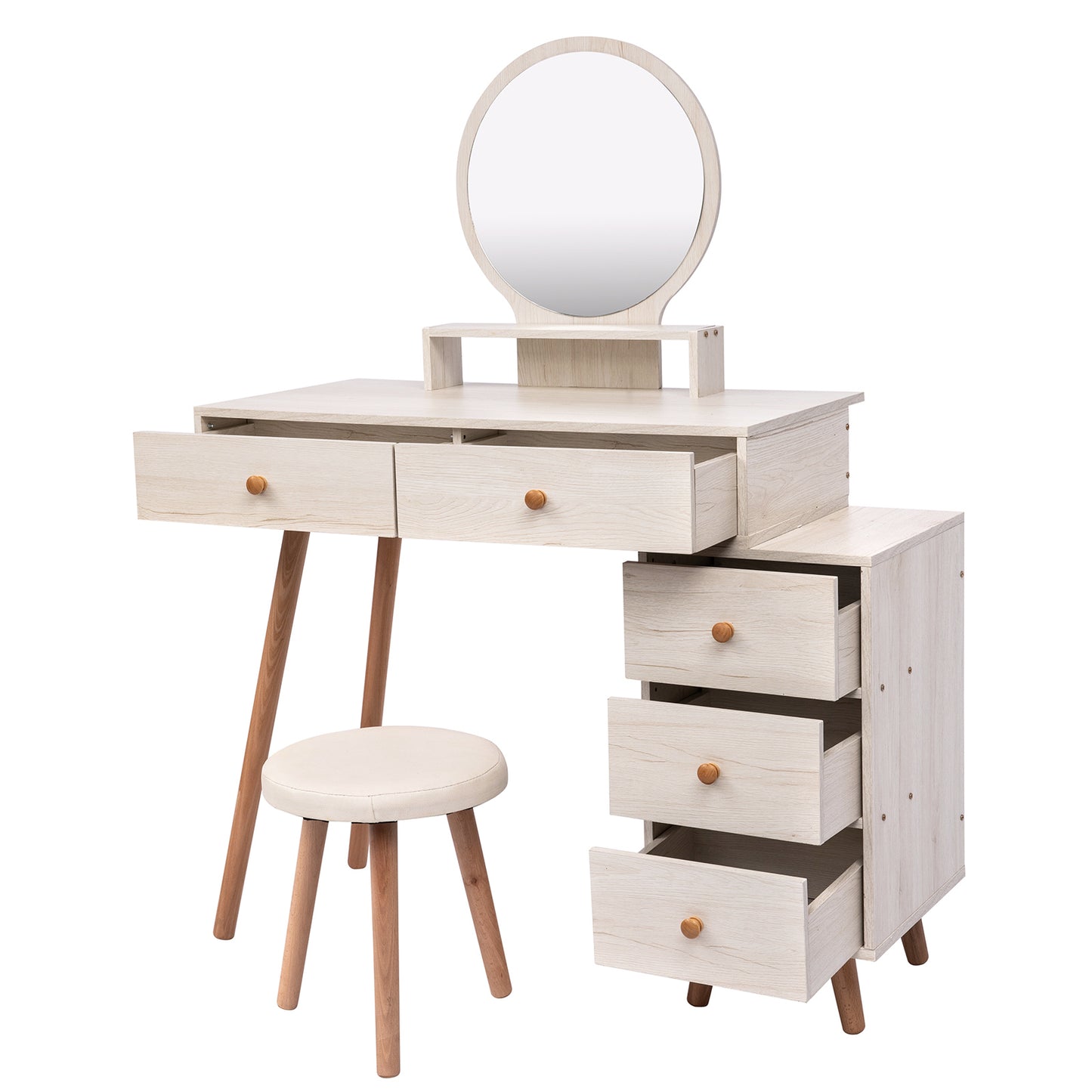 Makeup Vanity Table with Cushioned Stool and Storage