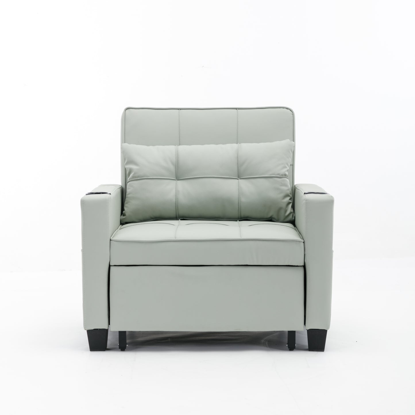 Green Leather Convertible Accent Chair 3-in-1 Pull Out Sleeper Chair with USB Ports