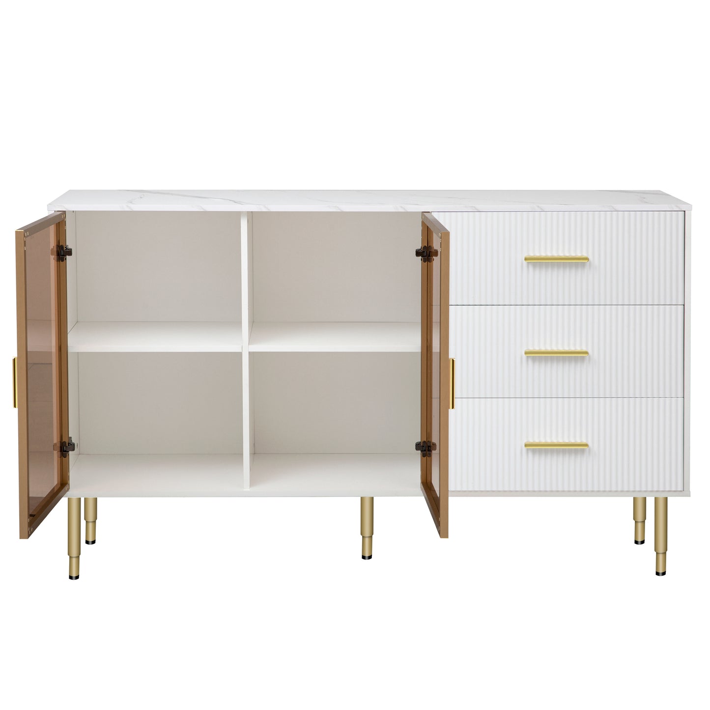 Modern Sideboard Buffet Cabinet with Amber-yellow Tempered Glass Doors