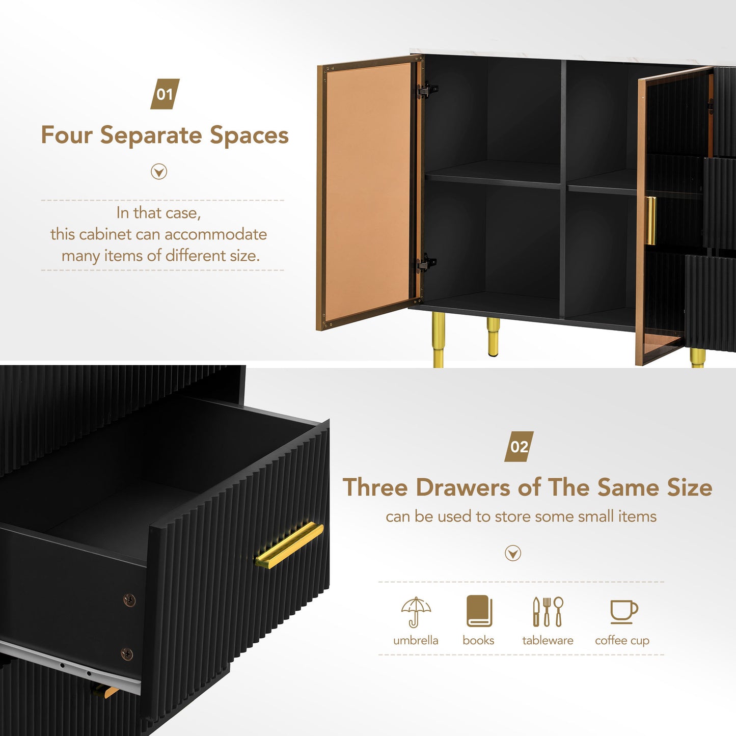 Contemporary Black and Gold Sideboard Buffet Cabinet