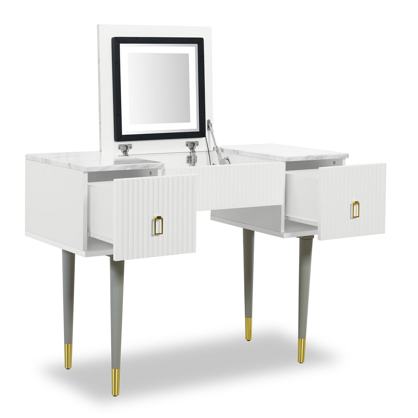 Modern Vanity Table Set with Flip-top Mirror and LED Light