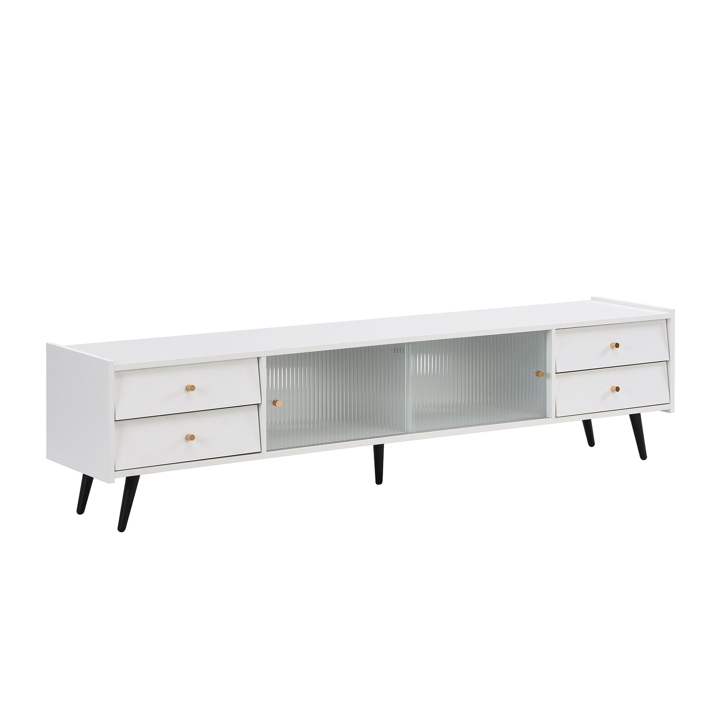 Contemporary White TV Stand with Sliding Glass Doors