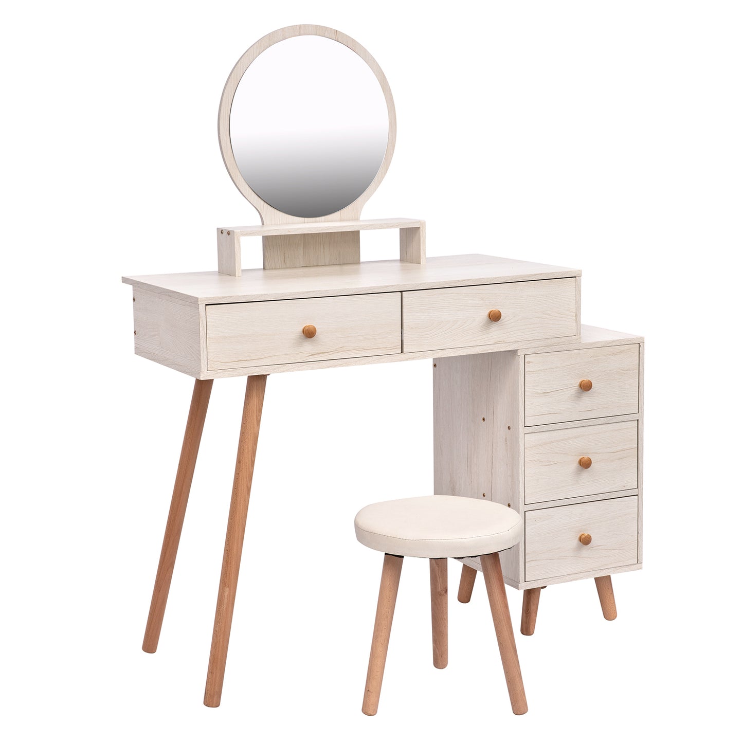 Makeup Vanity Table with Cushioned Stool and Storage