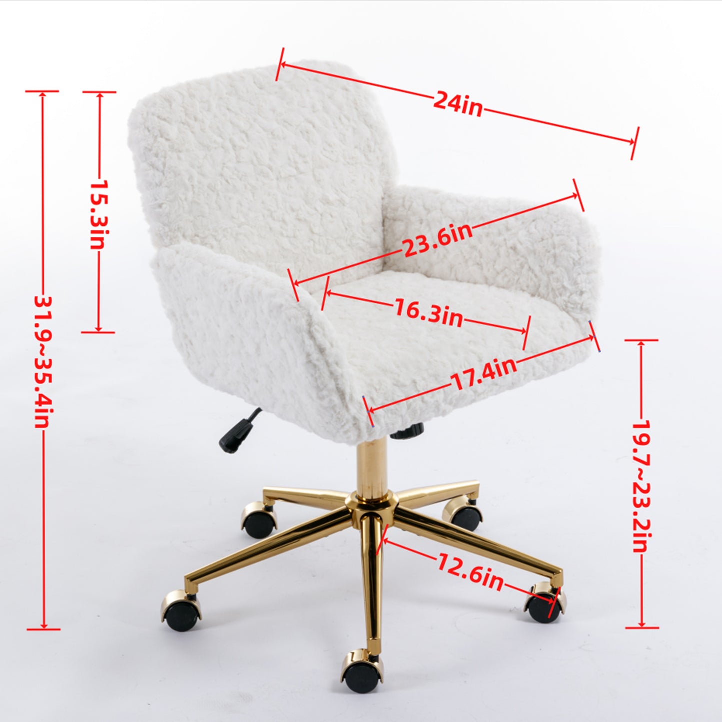 Cozy White Velvet Office Chair with Gold Base