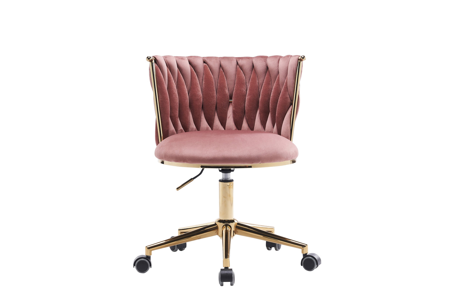 Pink Fabric Woven Office Chair with Adjustable Swivel Wheels and Gold Base