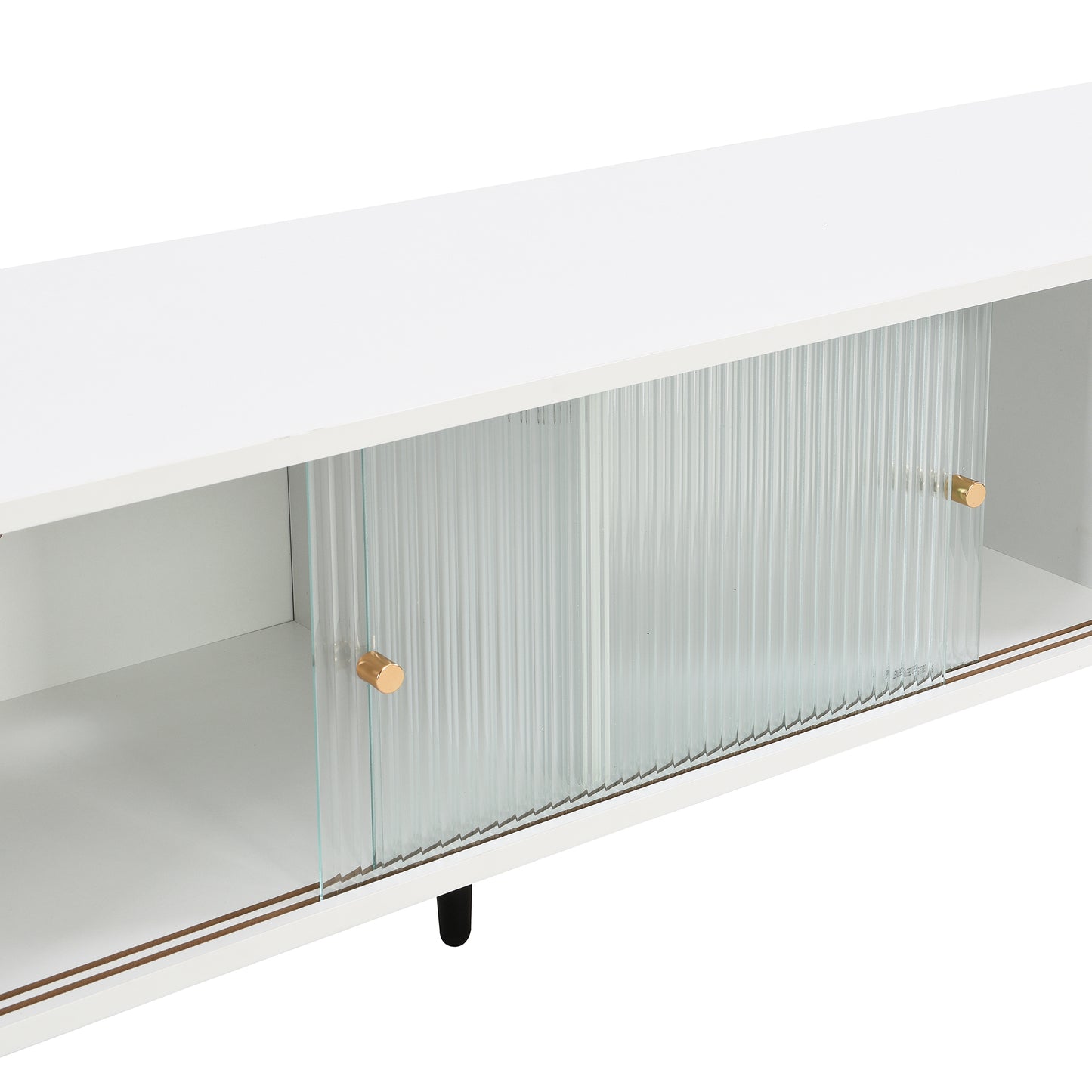 Contemporary White TV Stand with Sliding Glass Doors