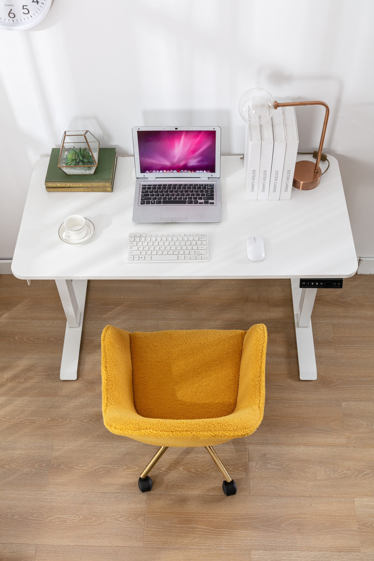 Modern Yellow Plush Fabric Home Office Chair with Wheels