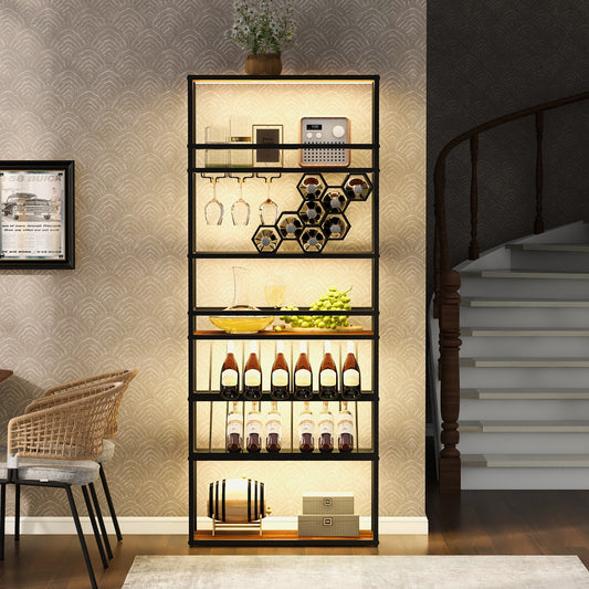 LED Lighted Tall Wine Rack and Adjustable Display Shelves