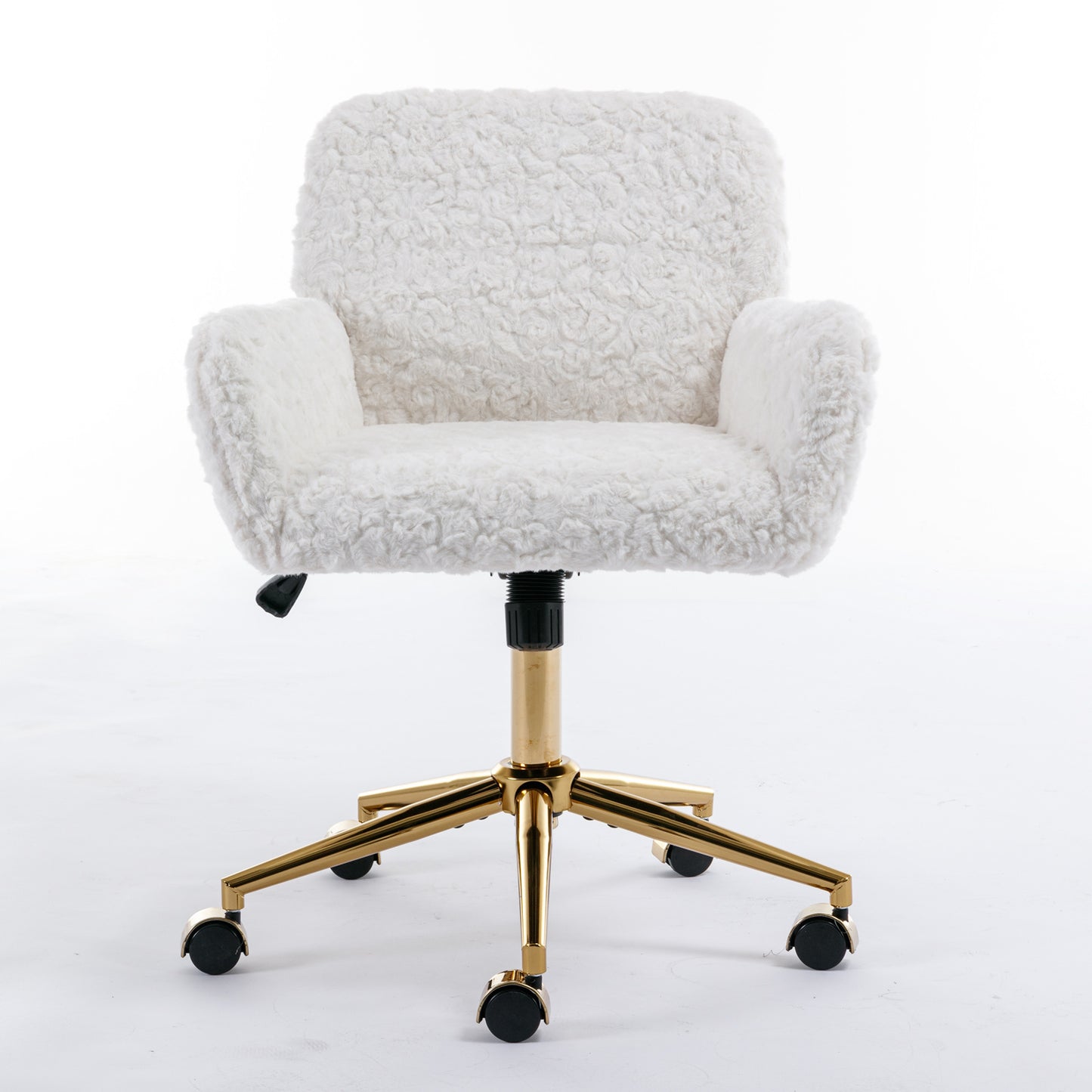 Cozy White Velvet Office Chair with Gold Base