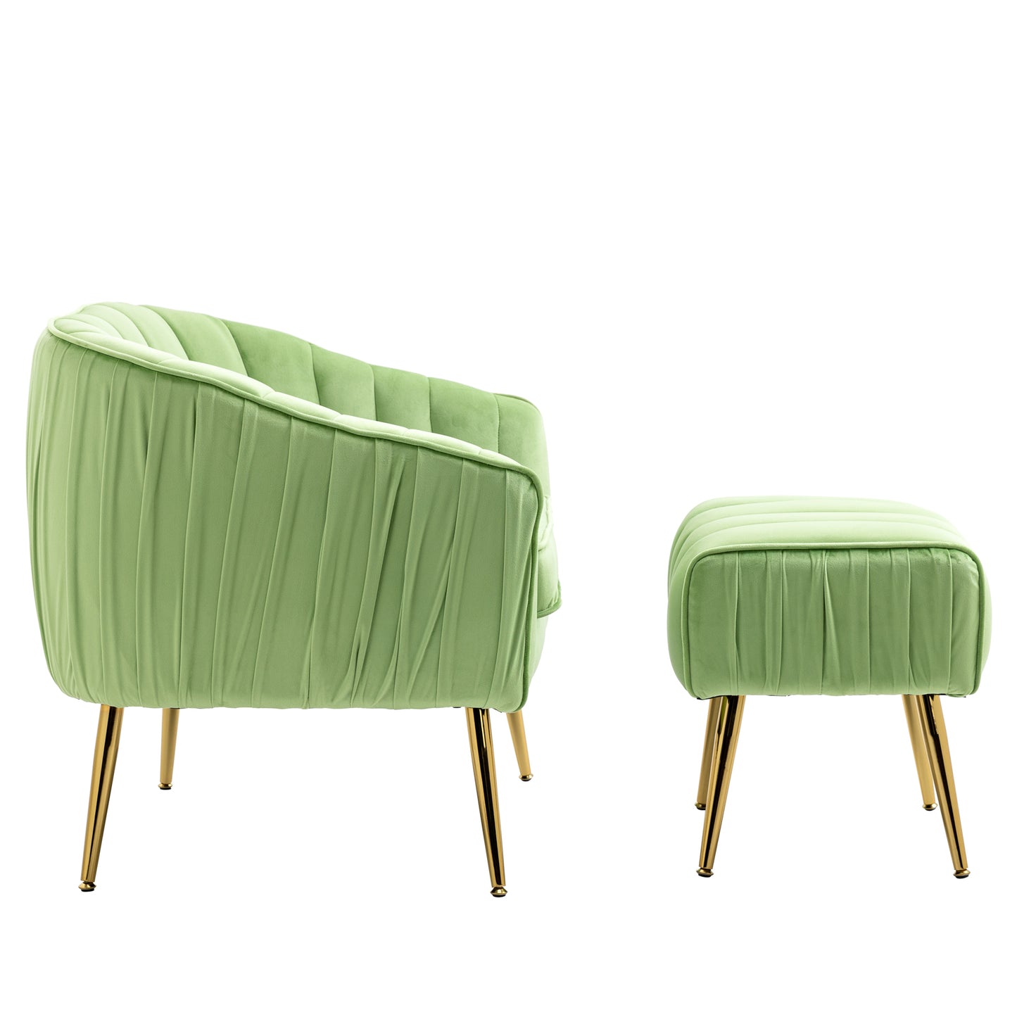 Green Tufted Velvet Accent Chair with Ottoman