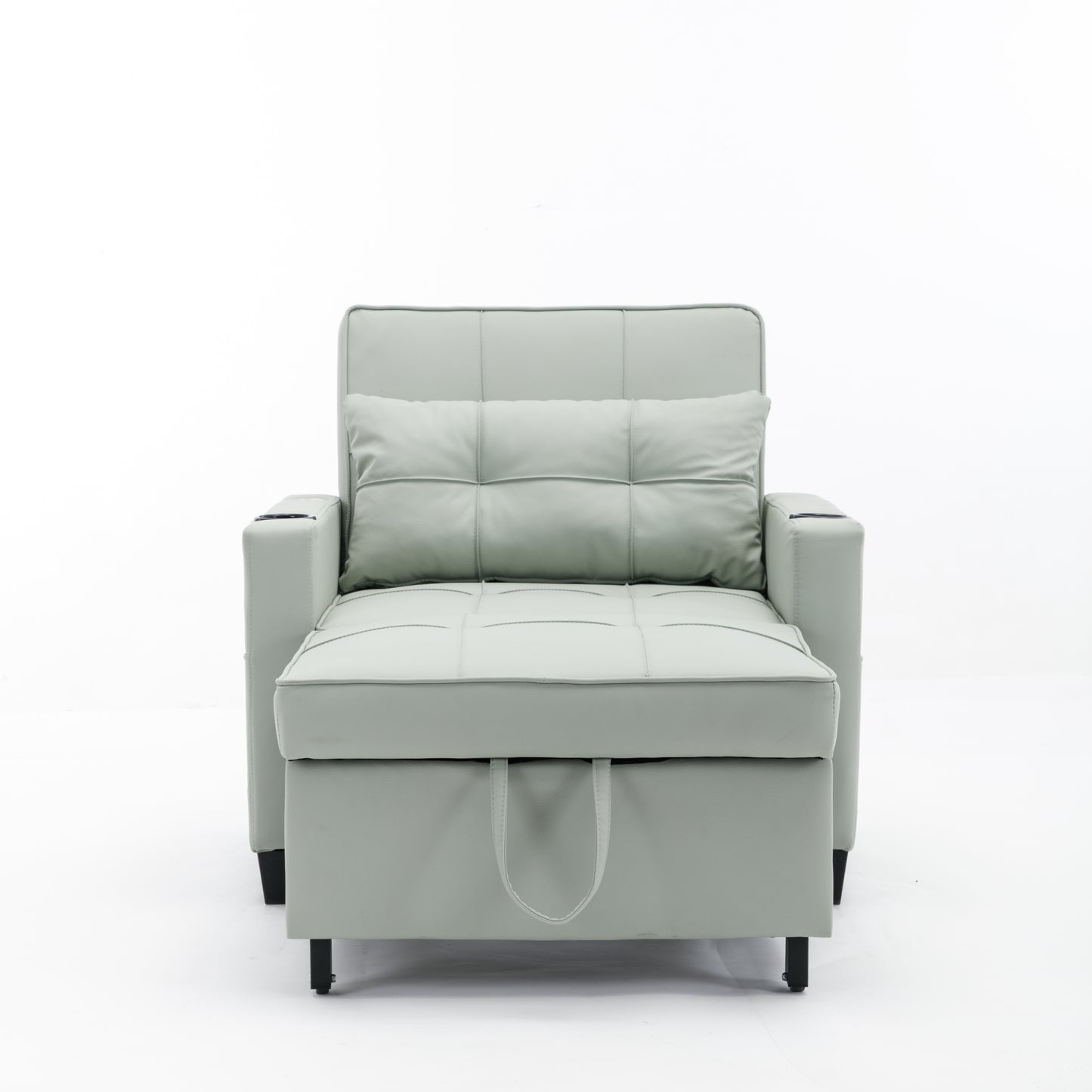 Green Leather Convertible Accent Chair 3-in-1 Pull Out Sleeper Chair with USB Ports