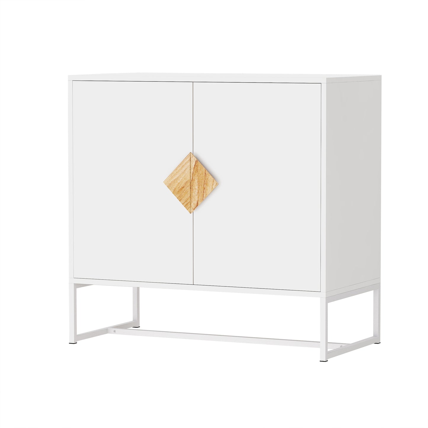 Minimalist White Storage Cabinet with Wood Handle