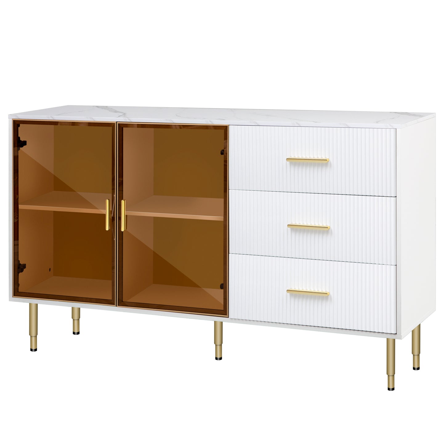 Modern Sideboard Buffet Cabinet with Amber-yellow Tempered Glass Doors