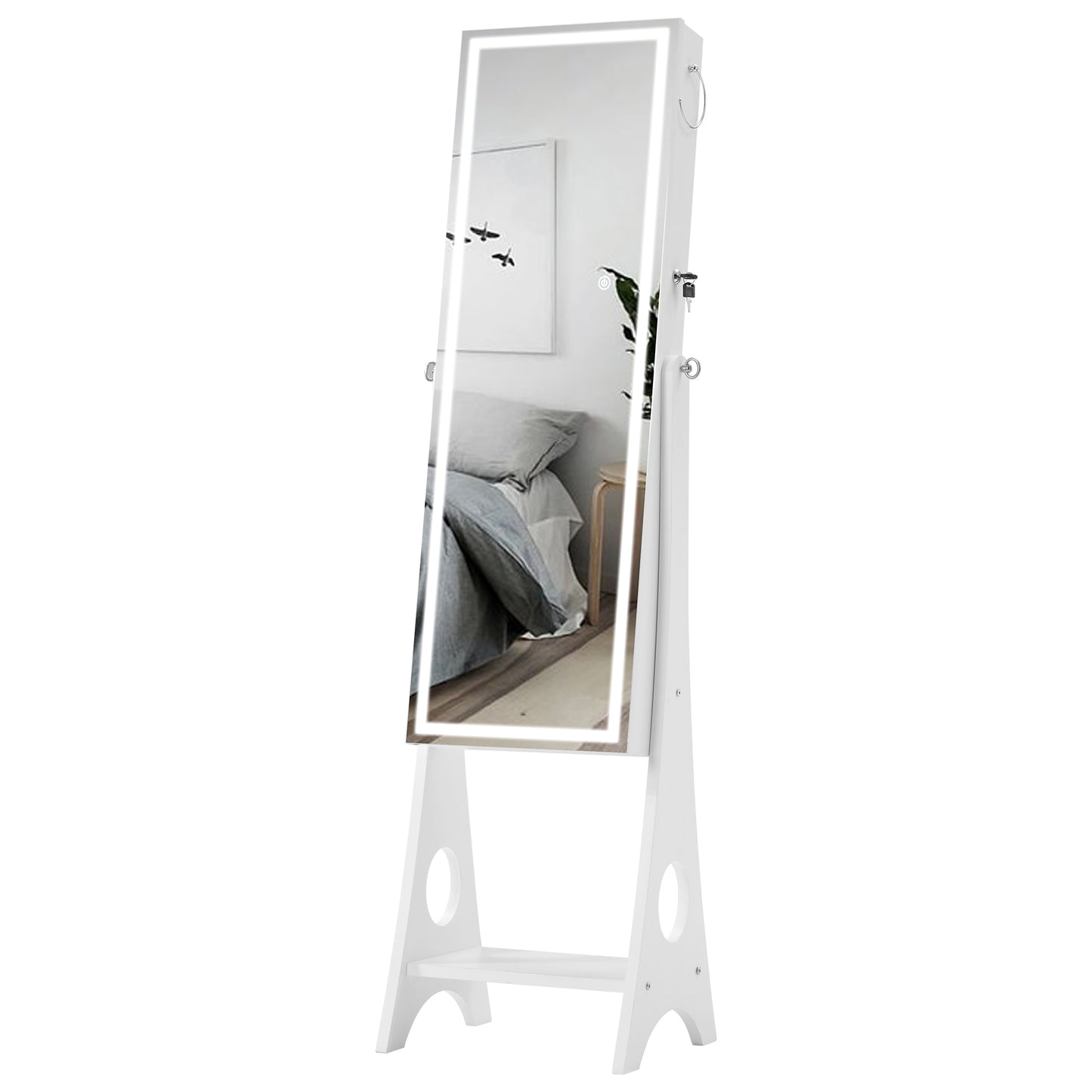 Standing Jewelry Storage Mirror Cabinet With LED Lights