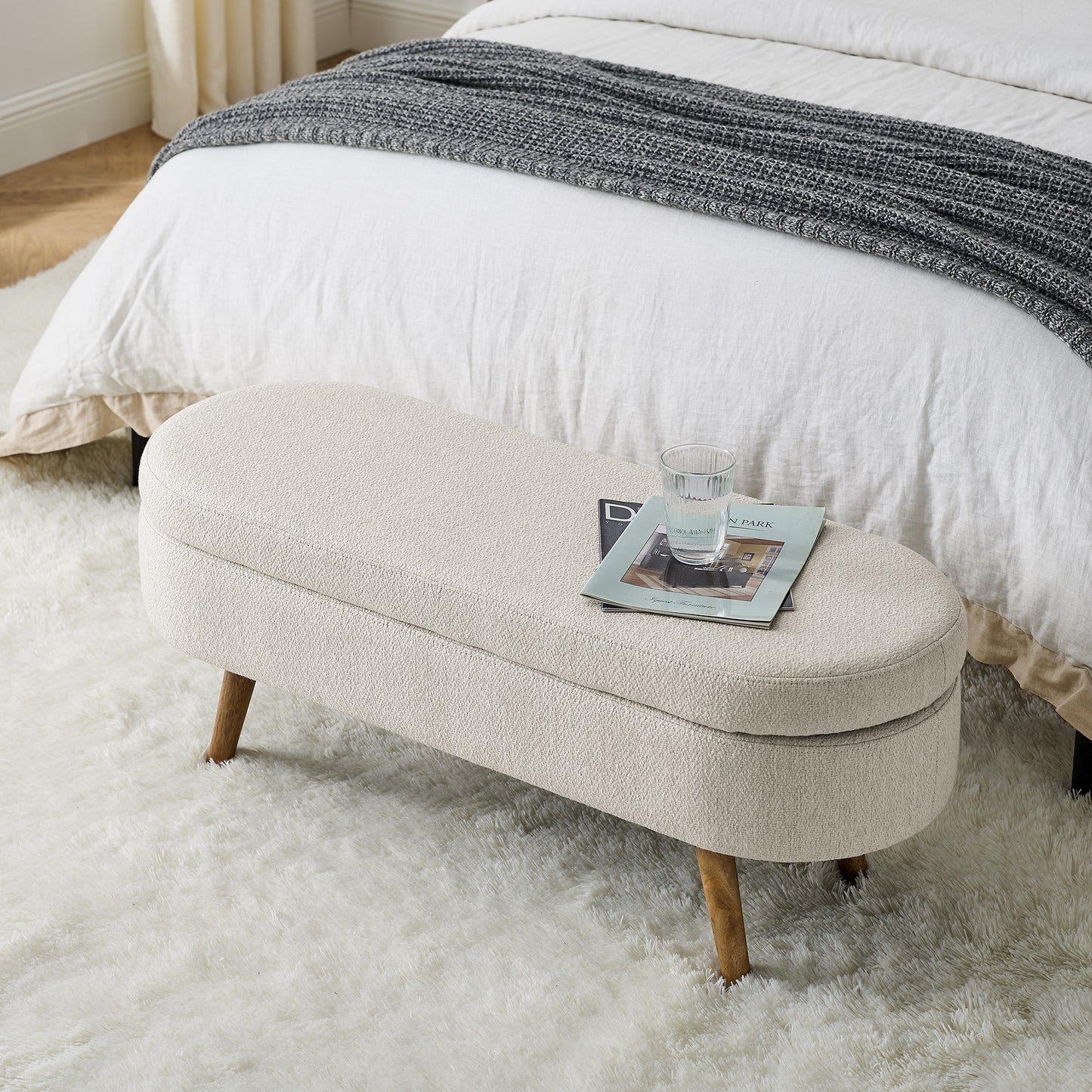 Off-white Oval Storage Bench