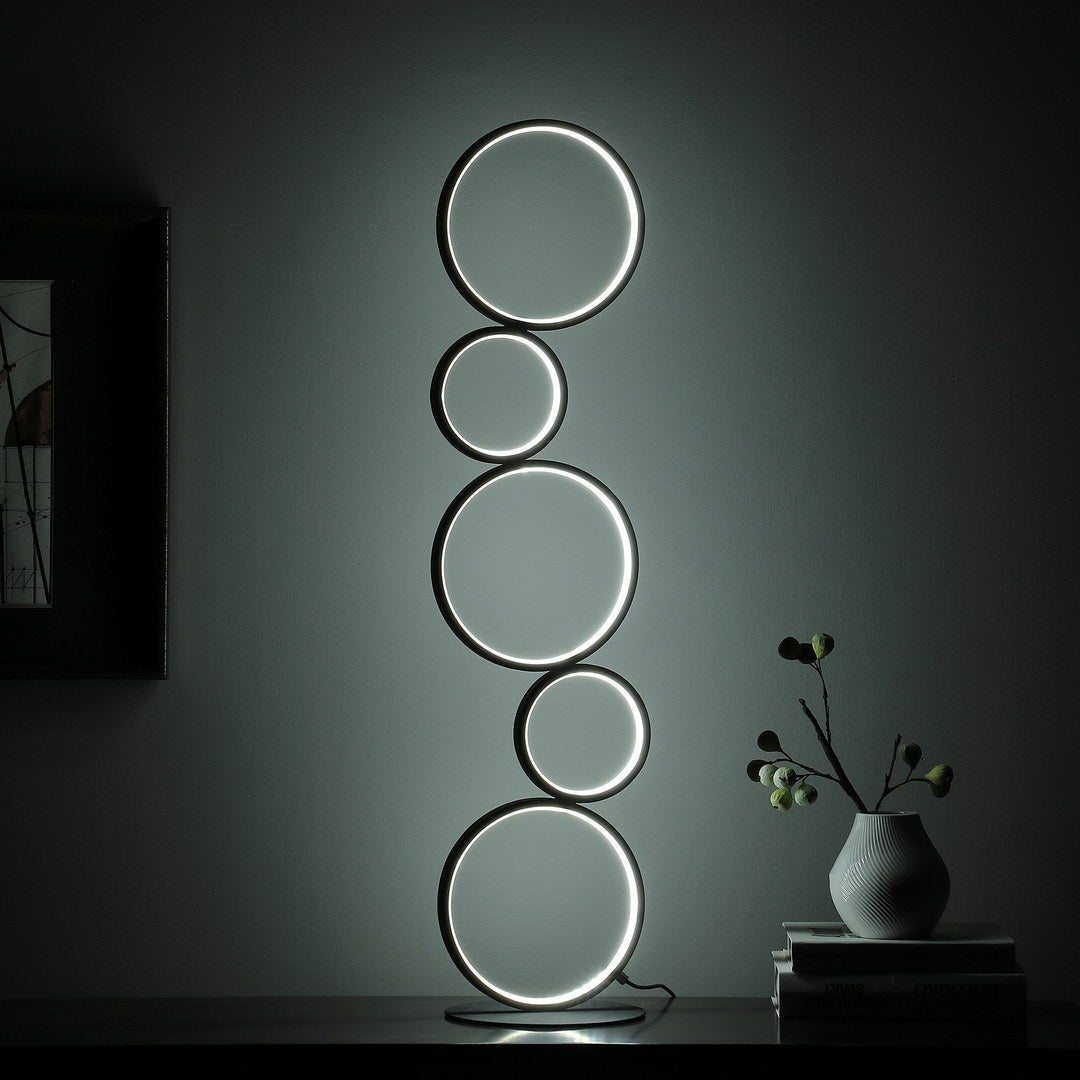 Else Nordic 5-Ring Shaped Matte Black Led Table Lamp