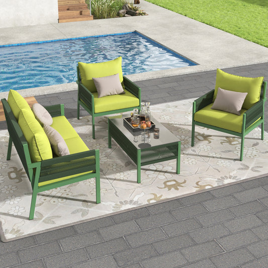 4-Piece Green Rope Patio Furniture Set