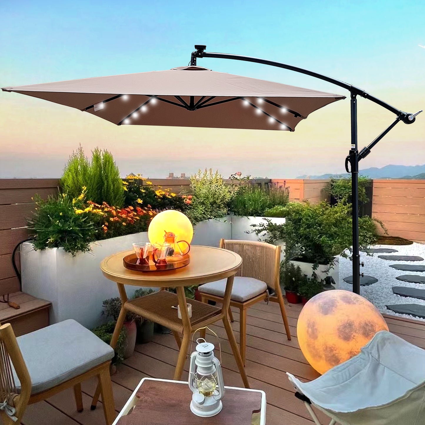 Rectangle 2x3M Outdoor Patio Umbrella Solar Powered LED Lights