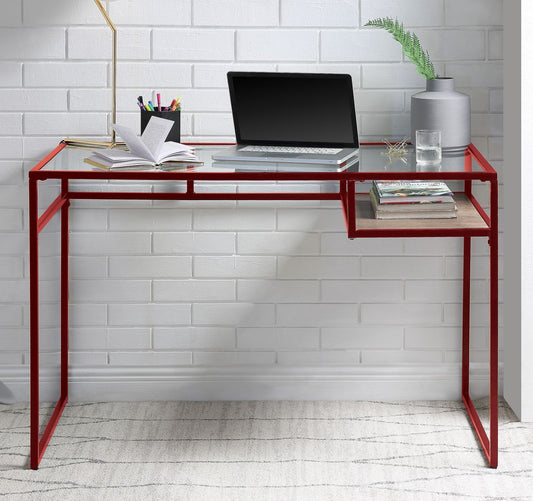 Glass Writing Desk with Red Trim