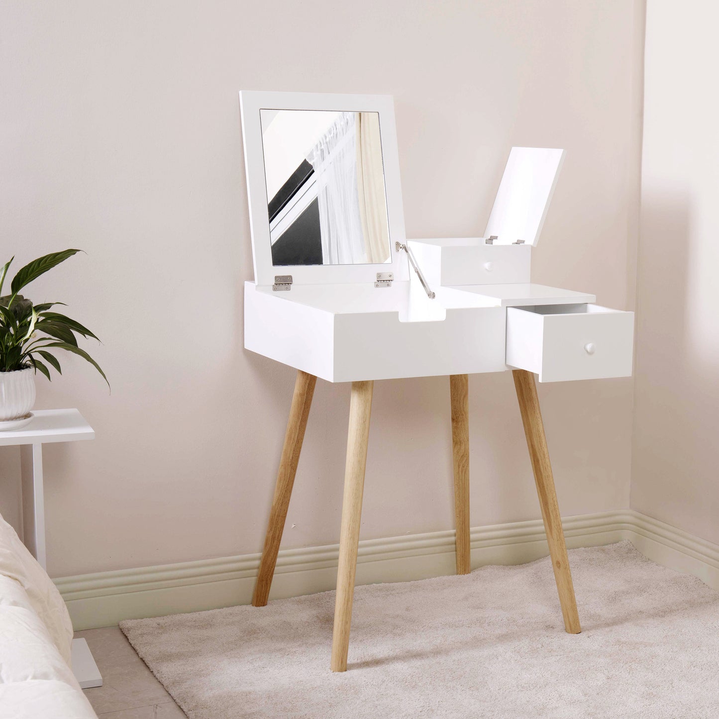 Dressing Vanity Table Makeup Desk with Flip Top Mirror and 2 Drawers