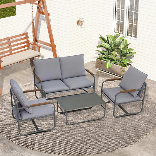 4-Piece Outdoor Industrial-style Patio Furniture Sets