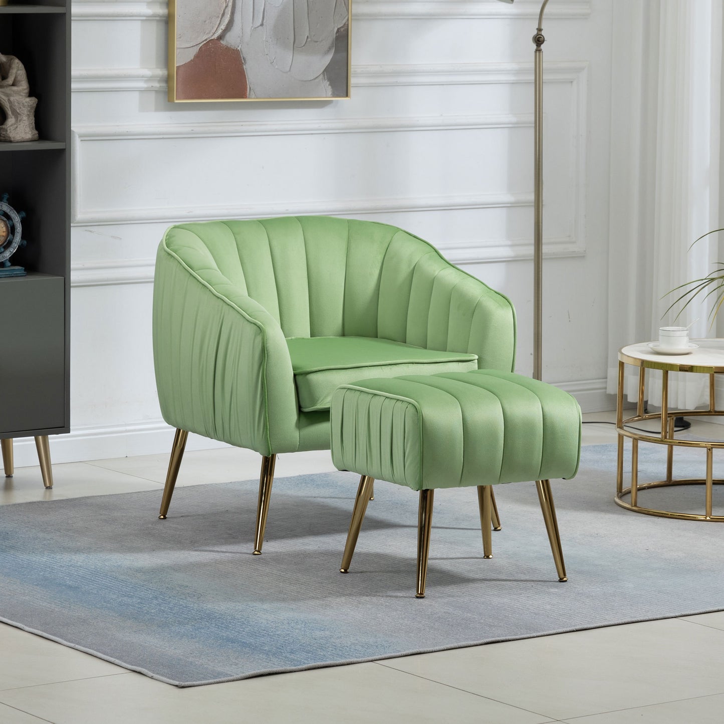 Green Tufted Velvet Accent Chair with Ottoman