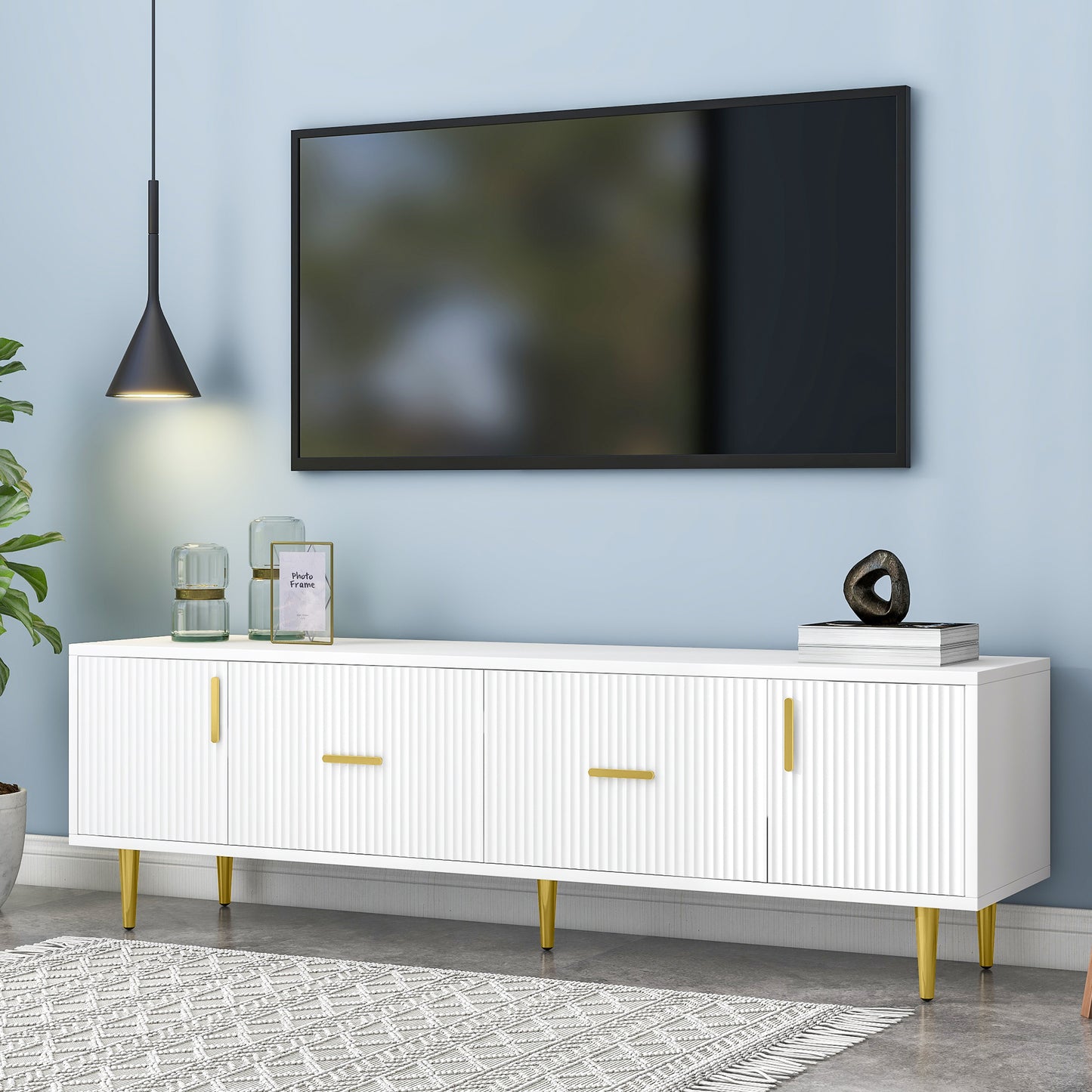 Modern TV Stand with 5 Champagne Legs