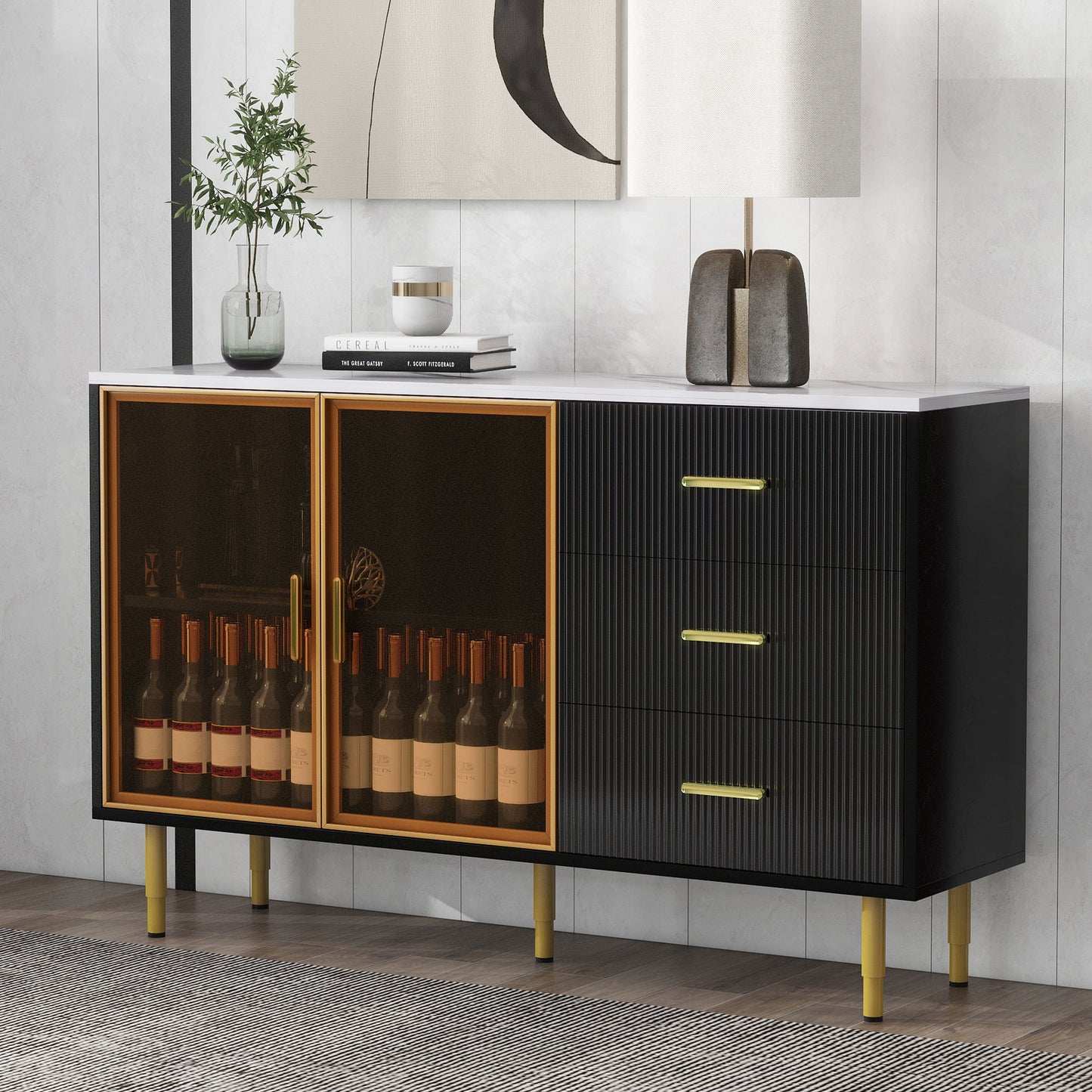 Contemporary Black and Gold Sideboard Buffet Cabinet