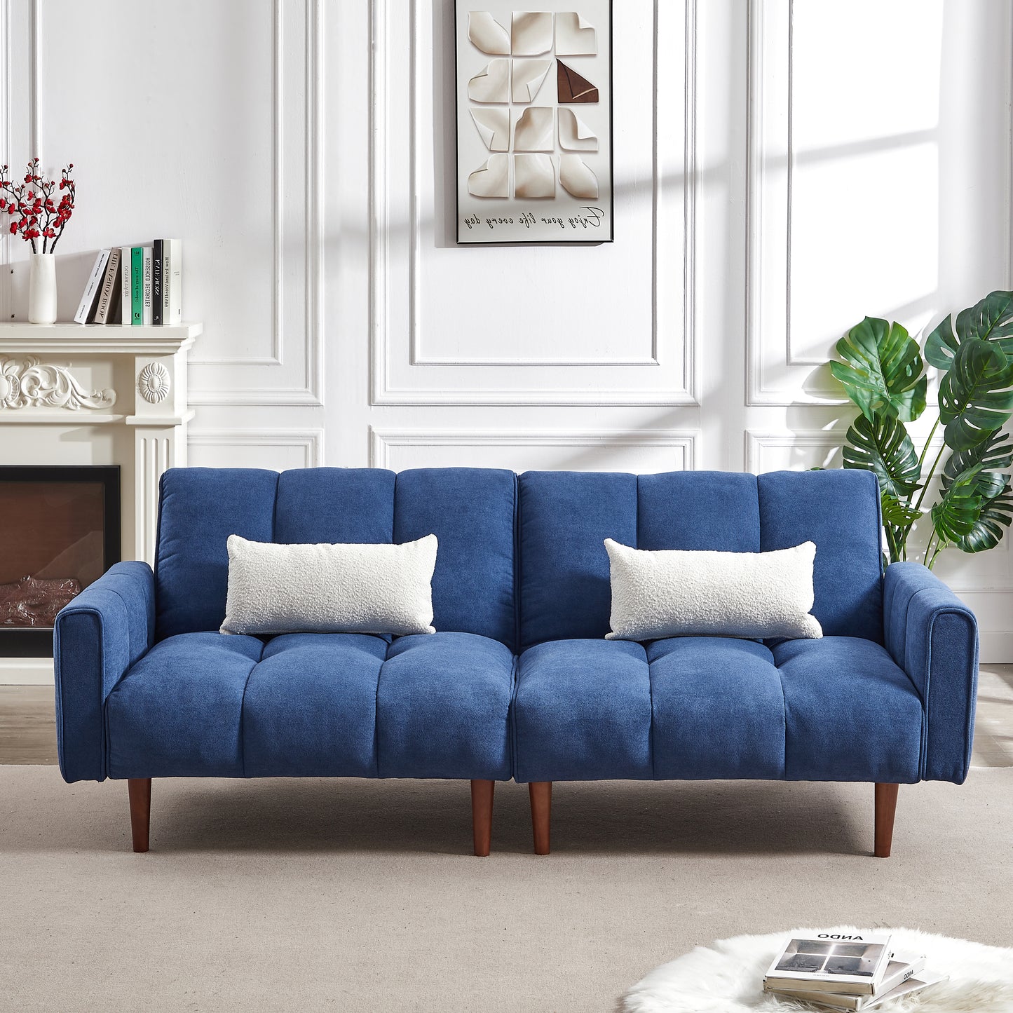 Blue Convertible Futon Sofa Bed