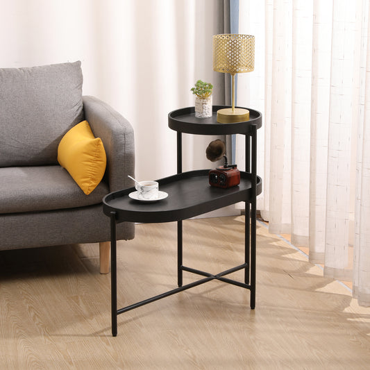 2-Tier Black Side Table