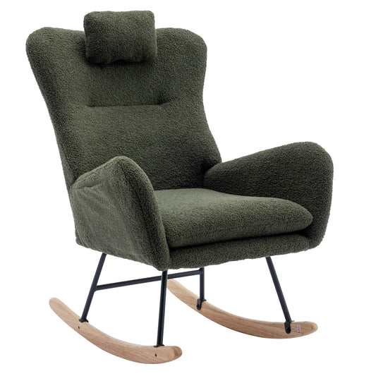 Green Plush Rocking Chair with Pocket