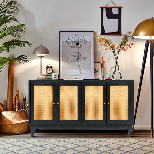 Handcrafted Rattan Sideboard Buffet Cabinet in Black