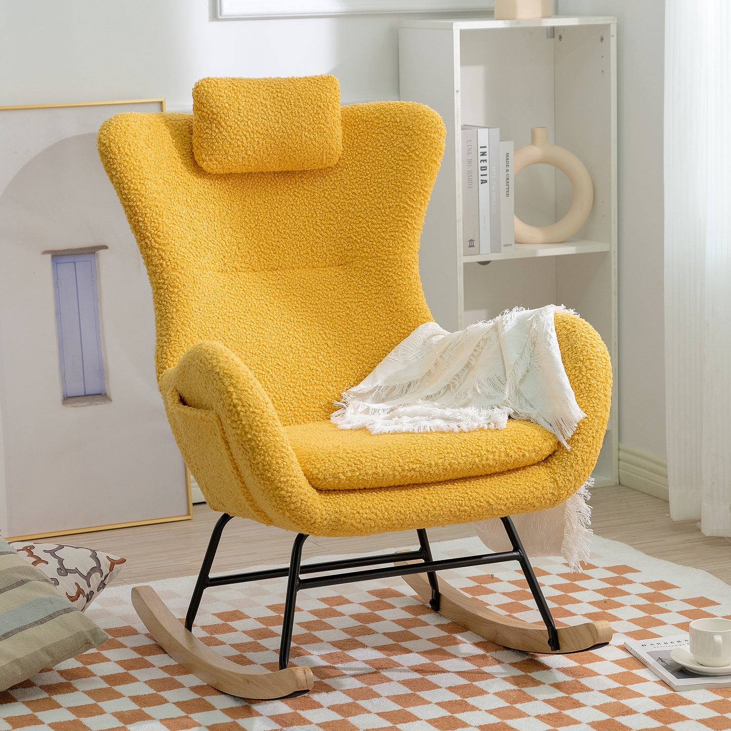 Yellow Fabric Rocking Chair