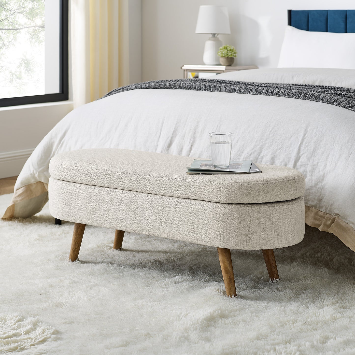 Off-white Oval Storage Bench